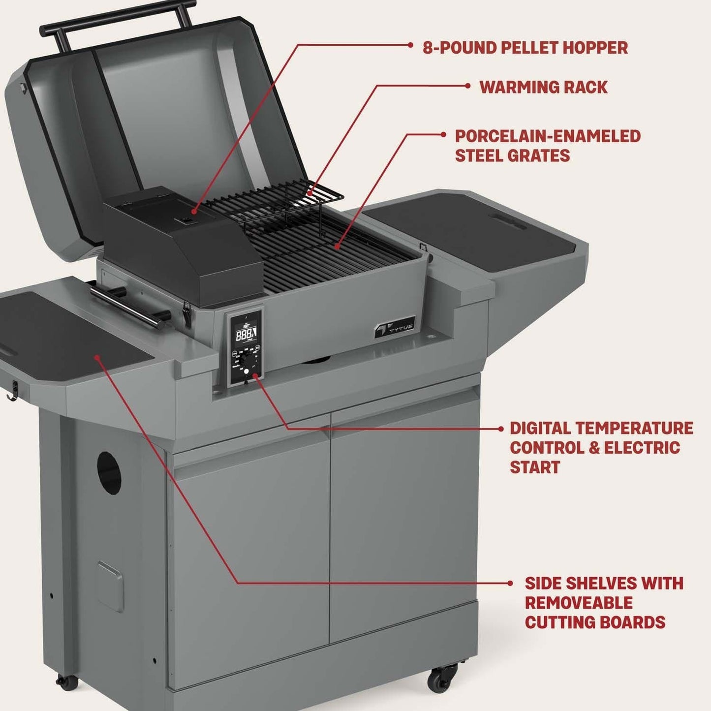 TYTUS Emberwood Pellet Smoker w/ Grill and Prep Cart - TDT-CRT-SMOK - Image 4