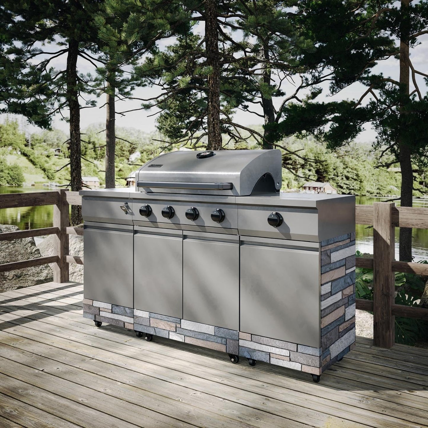 TYTUS Fresno Series 5-Burner Propane Island Grill in Gunmetal + Ash Stone w/ Cover & Griddle - Image 2