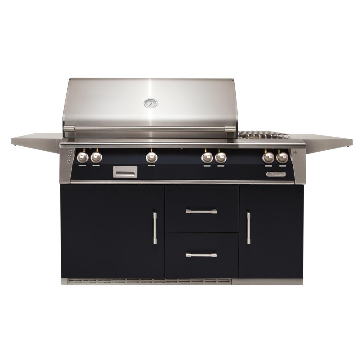 Alfresco ALXE 56-Inch Freestanding Natural Gas Deluxe Grill On Refrigerated Cart With Sear Zone, Rotisserie, And Side Burner in Jet Black Gloss - ALXE-56SZR-NG-S9005 - Image 1