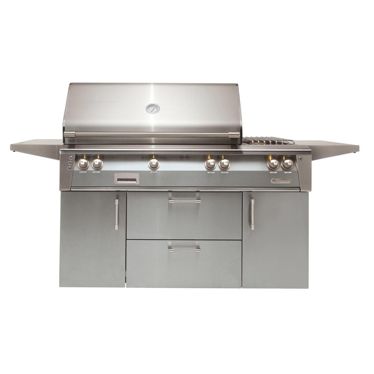 Alfresco ALXE 56-Inch Freestanding Natural Gas Deluxe Grill With Sear Zone, Rotisserie, And Side Burner in Signal Gray - ALXE-56SZC-NG-S7004 - Image 1
