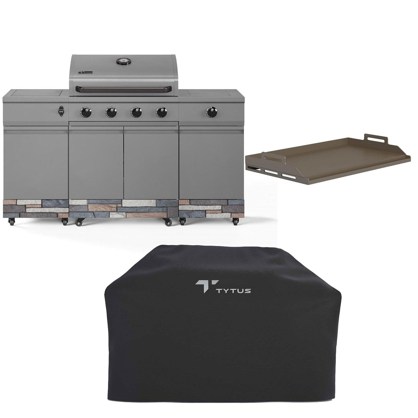 TYTUS Fresno Series 5-Burner Propane Island Grill in Gunmetal + Ash Stone w/ Cover & Griddle - Image 1