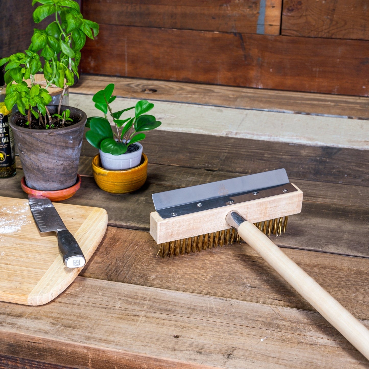 Pizza Oven Brush with Scraper and Wooden Handle. - WPPO LLC Direct