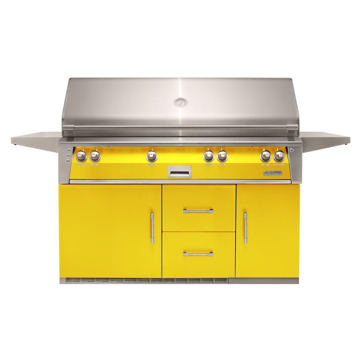 Alfresco ALXE 56-Inch Freestanding Propane All Grill On Refrigerated Cart With Sear Zone And Rotisserie in Traffic Yellow - ALXE-56BFGR-LP-S1023 - Image 1