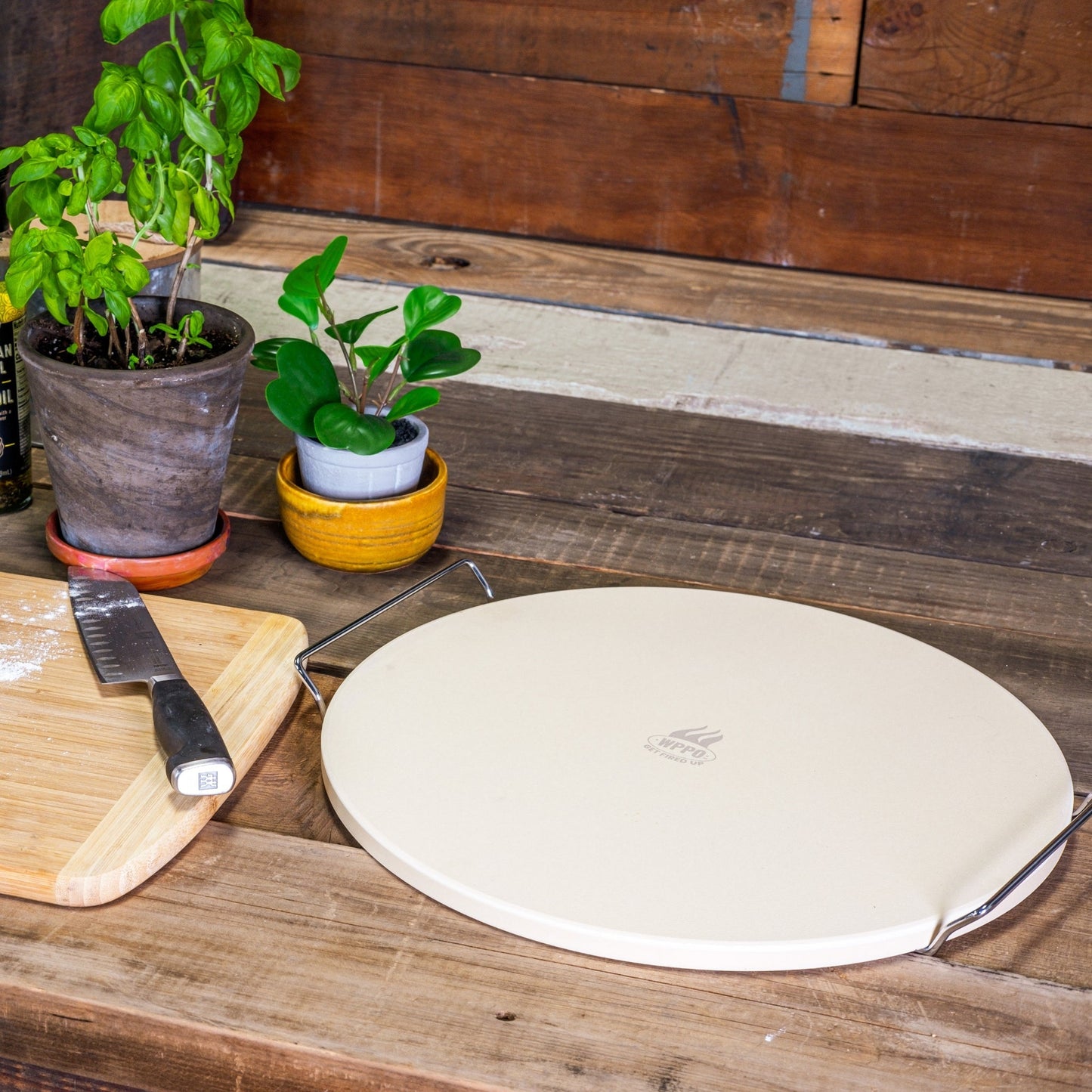 Premium Pizza Baking Stone with Handles, 15" - WPPO LLC Direct