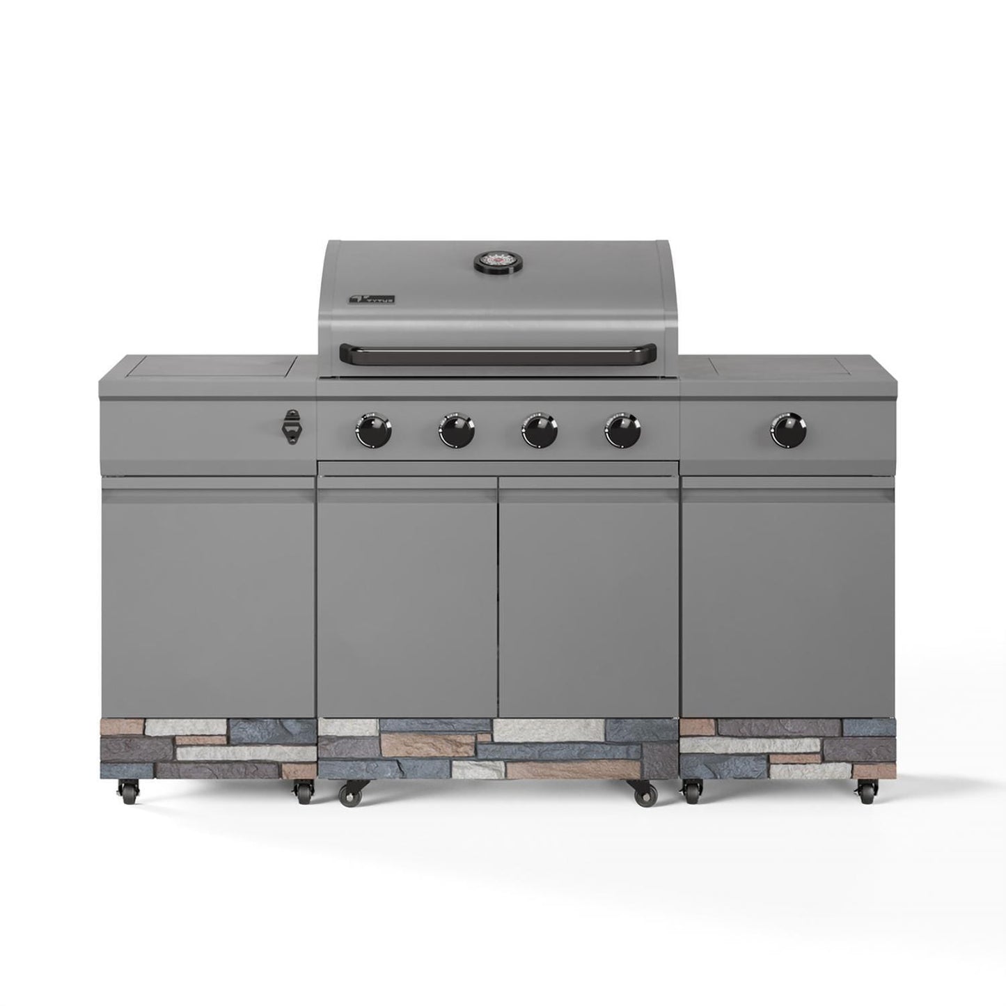 TYTUS Fresno Series 5-Burner Propane Island Grill in Gunmetal + Ash Stone w/ Cover & Griddle - Image 5