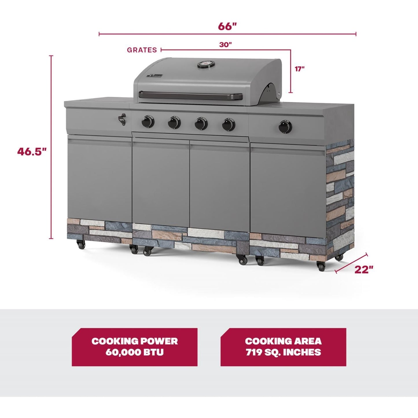 TYTUS Fresno Series 5-Burner Propane Island Grill in Gunmetal + Ash Stone w/ Cover & Griddle - Image 7
