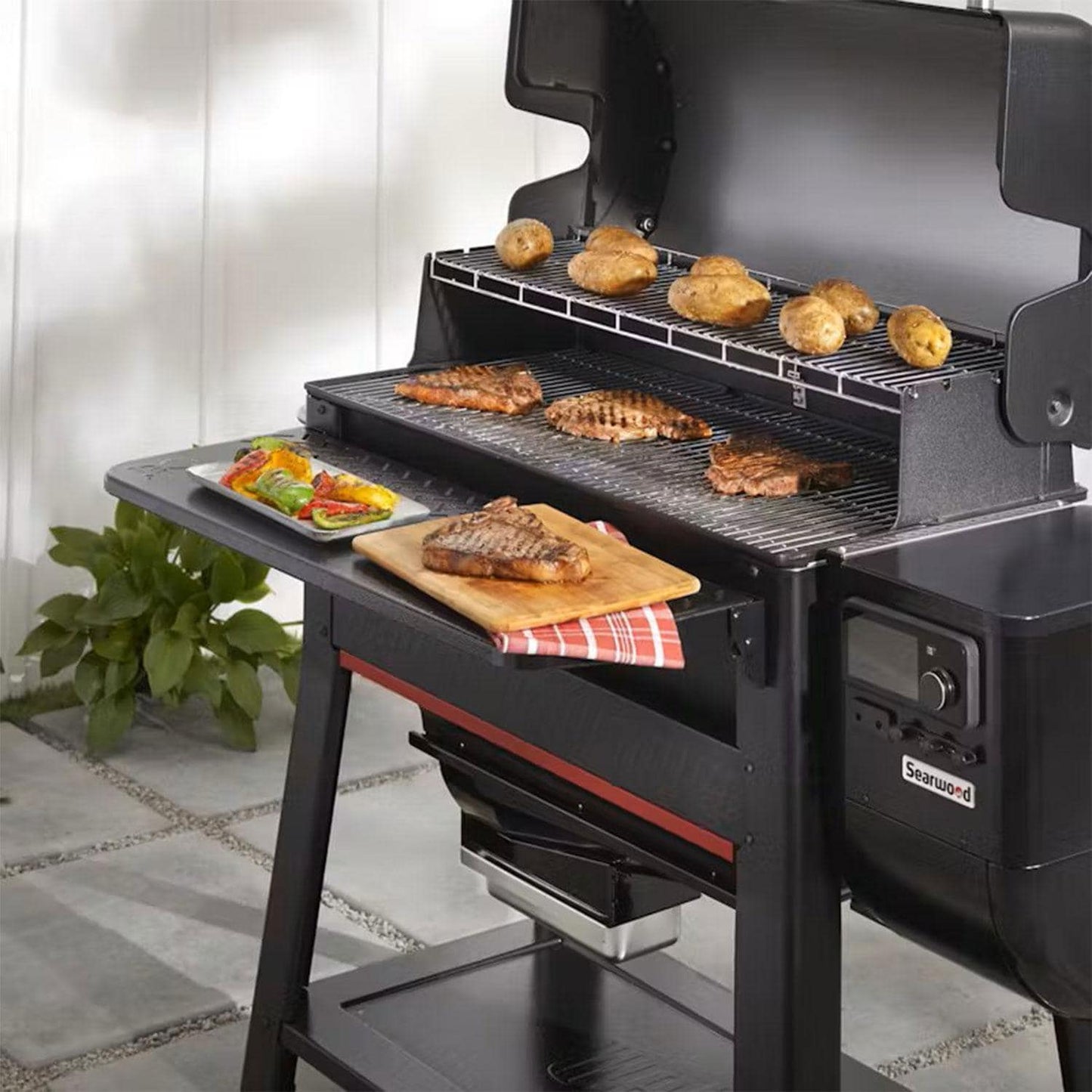 Weber Searwood XL 600 Pellet Grill w/ Cover, Front Table & Rotisserie - Image 8