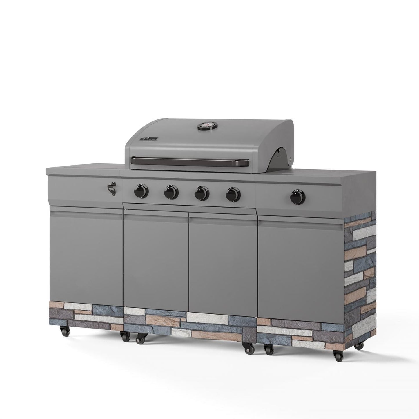 TYTUS Fresno Series 5-Burner Propane Island Grill in Gunmetal + Ash Stone w/ Cover & Griddle - Image 14