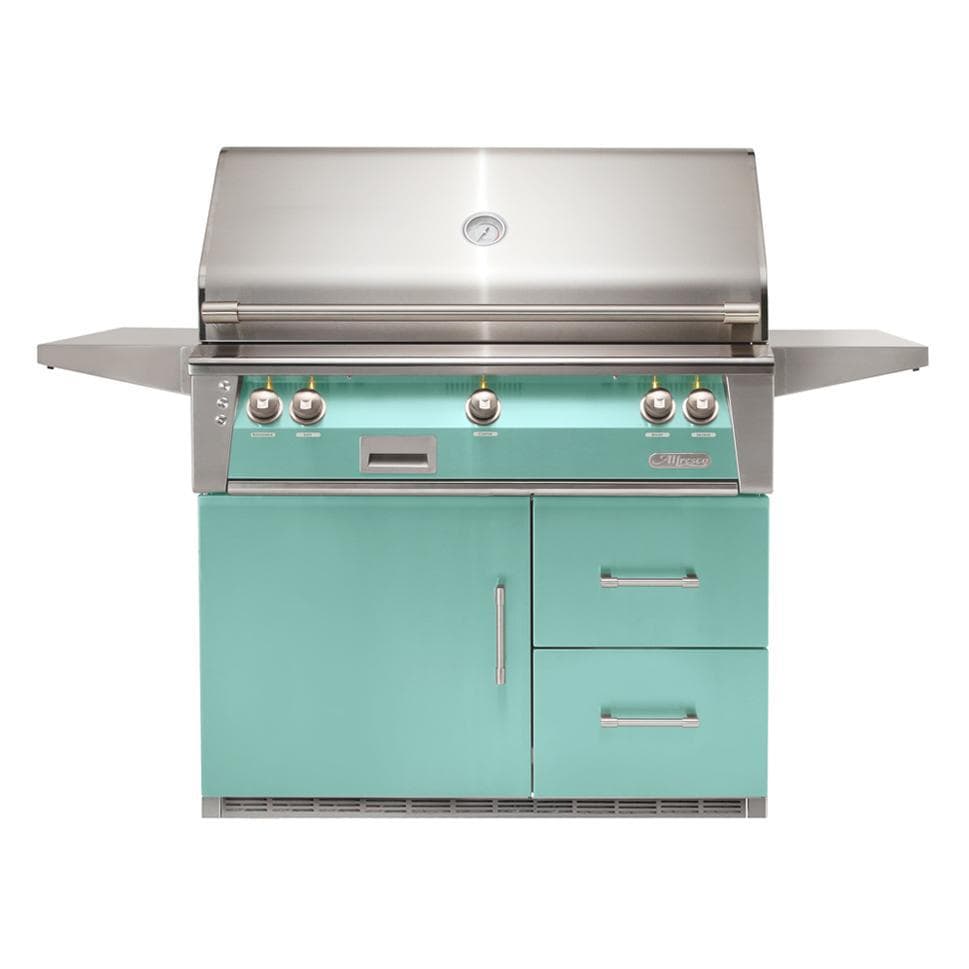 Alfresco ALXE 42-Inch Freestanding Propane Grill On Refrigerated Cart With Rotisserie in Light Green - ALXE-42RFG-LP-S6027 - Image 1