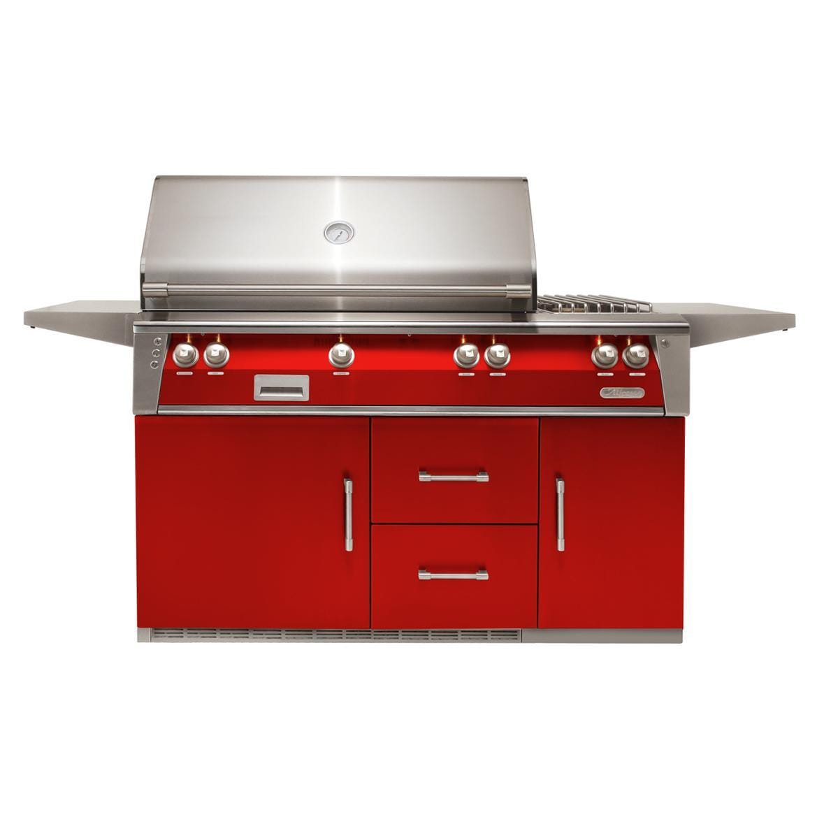 Alfresco ALXE 56-Inch Freestanding Natural Gas Deluxe Grill On Refrigerated Cart With Rotisserie And Side Burner in Carmine Red - ALXE-56R-NG-S3002 - Image 1