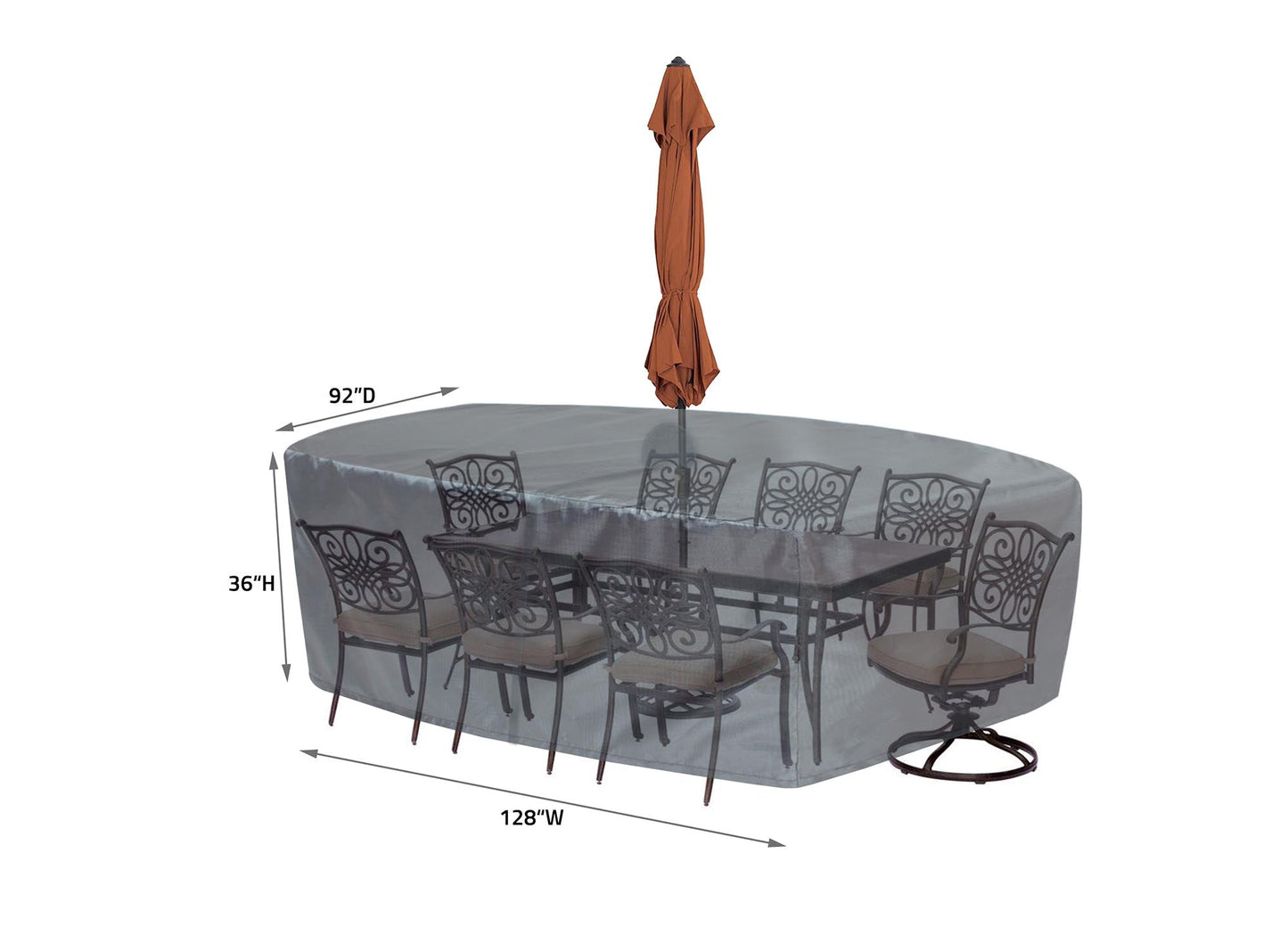 Oval/Rectangle Table Chair Cover X-Large Velcro - 92"Wx128"Dx36"H - Mercury