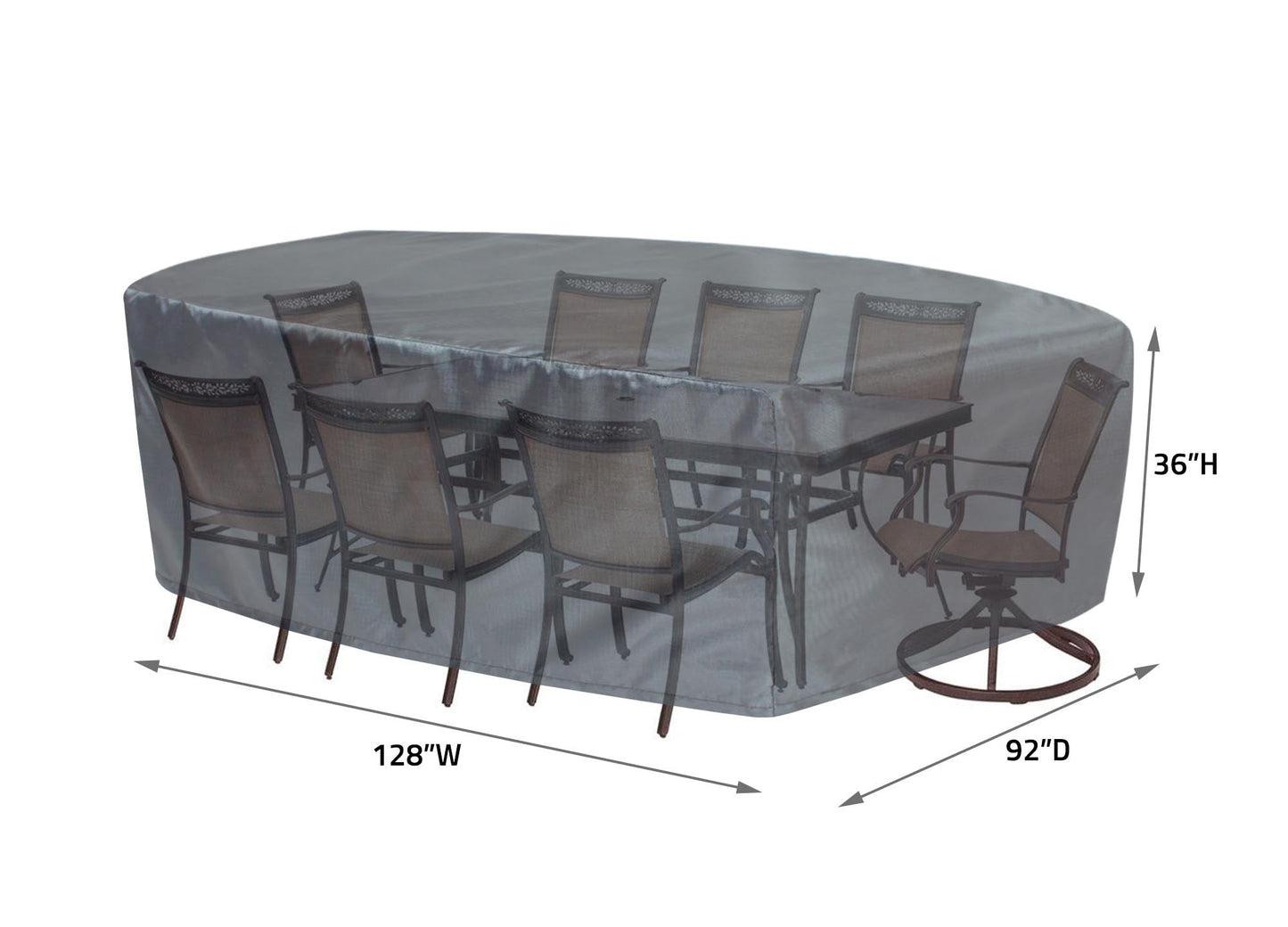 Oval/Rectangle Table Chair Cover X-Large - 92"Wx128"Dx36"H - Mercury