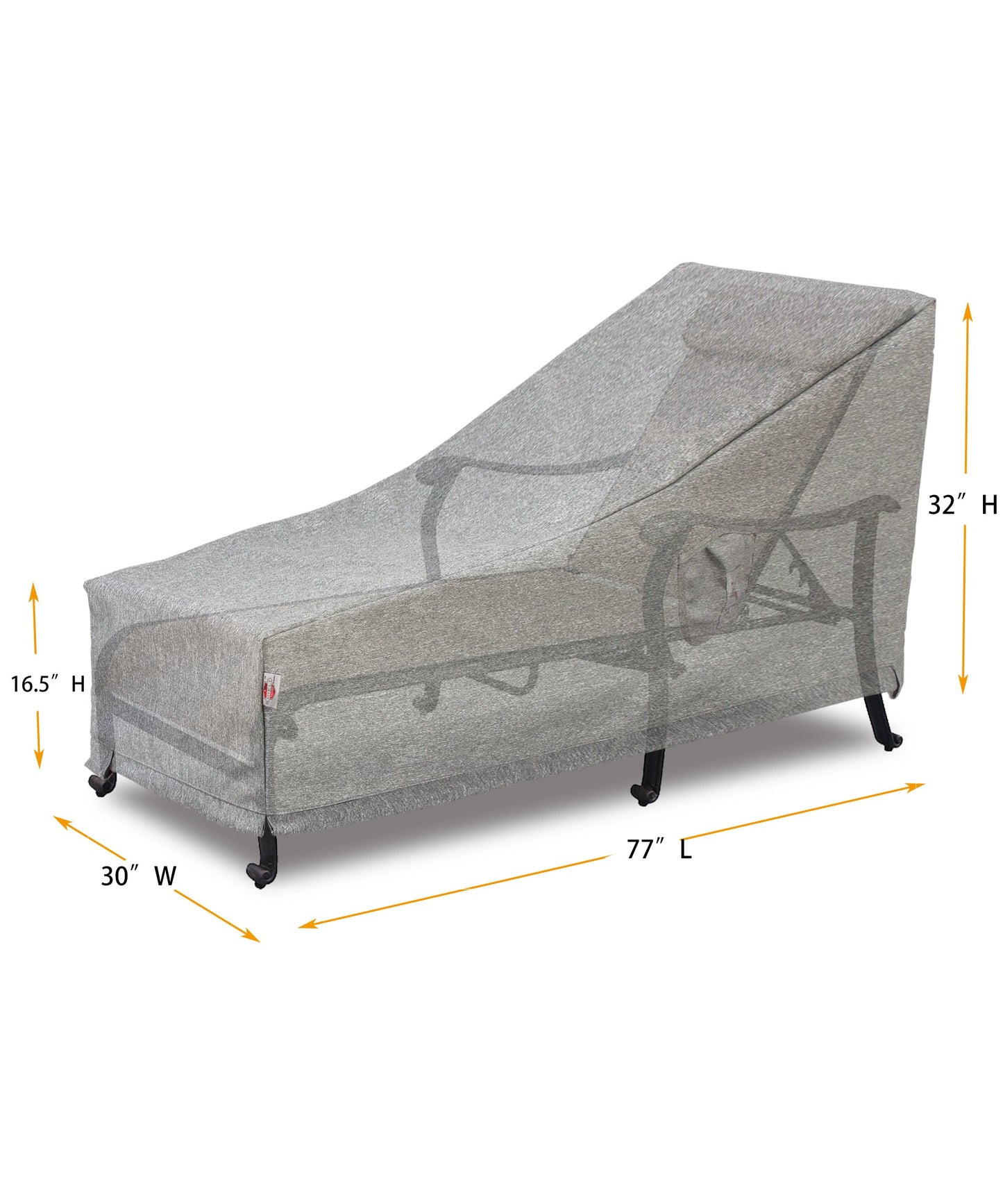 Premium Heavy-Duty Large Chaise Lounge Cover - 3-Layer Water & UV-Resistant, Platinum Series, 77"W x 30"D x 16.5''/22.5"/32''H