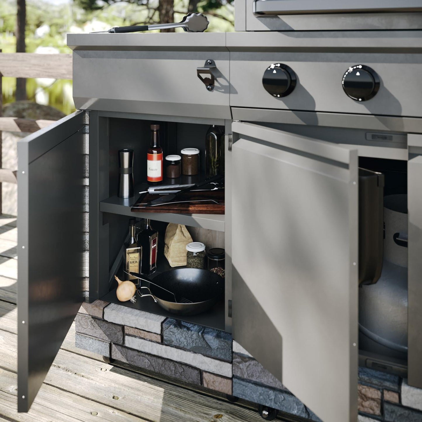 TYTUS Fresno Series 5-Burner Propane Island Grill in Gunmetal + Ash Stone w/ Cover & Griddle - Image 3