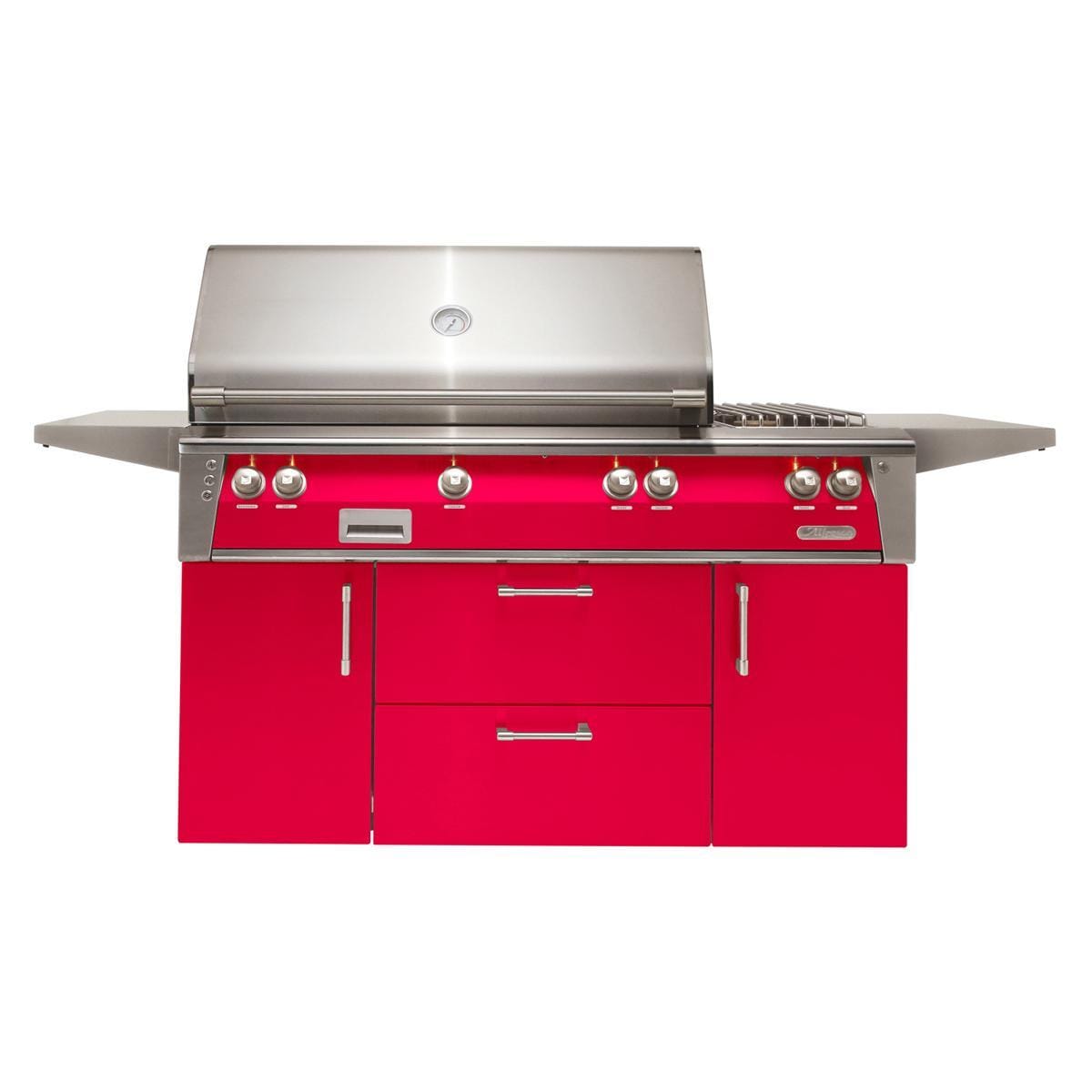 Alfresco ALXE 56-Inch Freestanding Propane Deluxe Grill With Sear Zone, Rotisserie, And Side Burner in Raspberry Red - ALXE-56SZC-LP-S3027 - Image 1