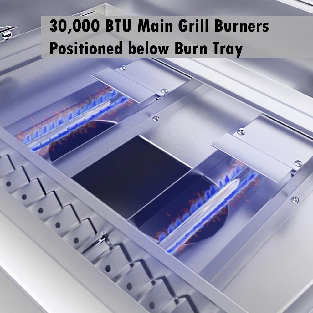 Sunstone Series 30 Inch Natural Gas Burners Hybrid Single Zone Charcoal/Wood Burning W/Infrared Burner Grill - SUNCHSZ30IR-NG - Image 3