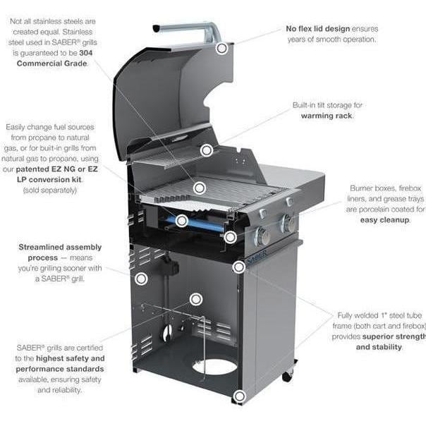 Saber Premium 500 32-Inch 3-Burner Infrared Propane Gas Grill With Dual Ring Side Burner - R50SC0017 - Image 6