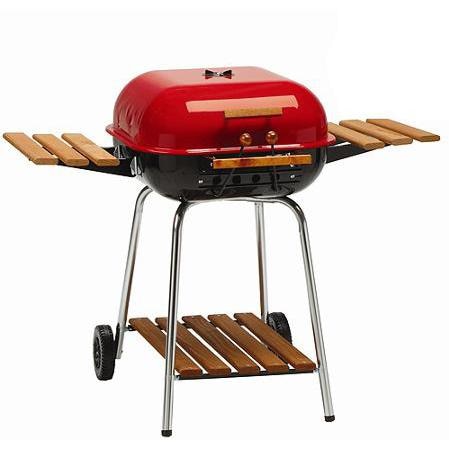 Americana by Meco Charcoal Grill With Wood Side Trays - Red - 4105 - Image 1