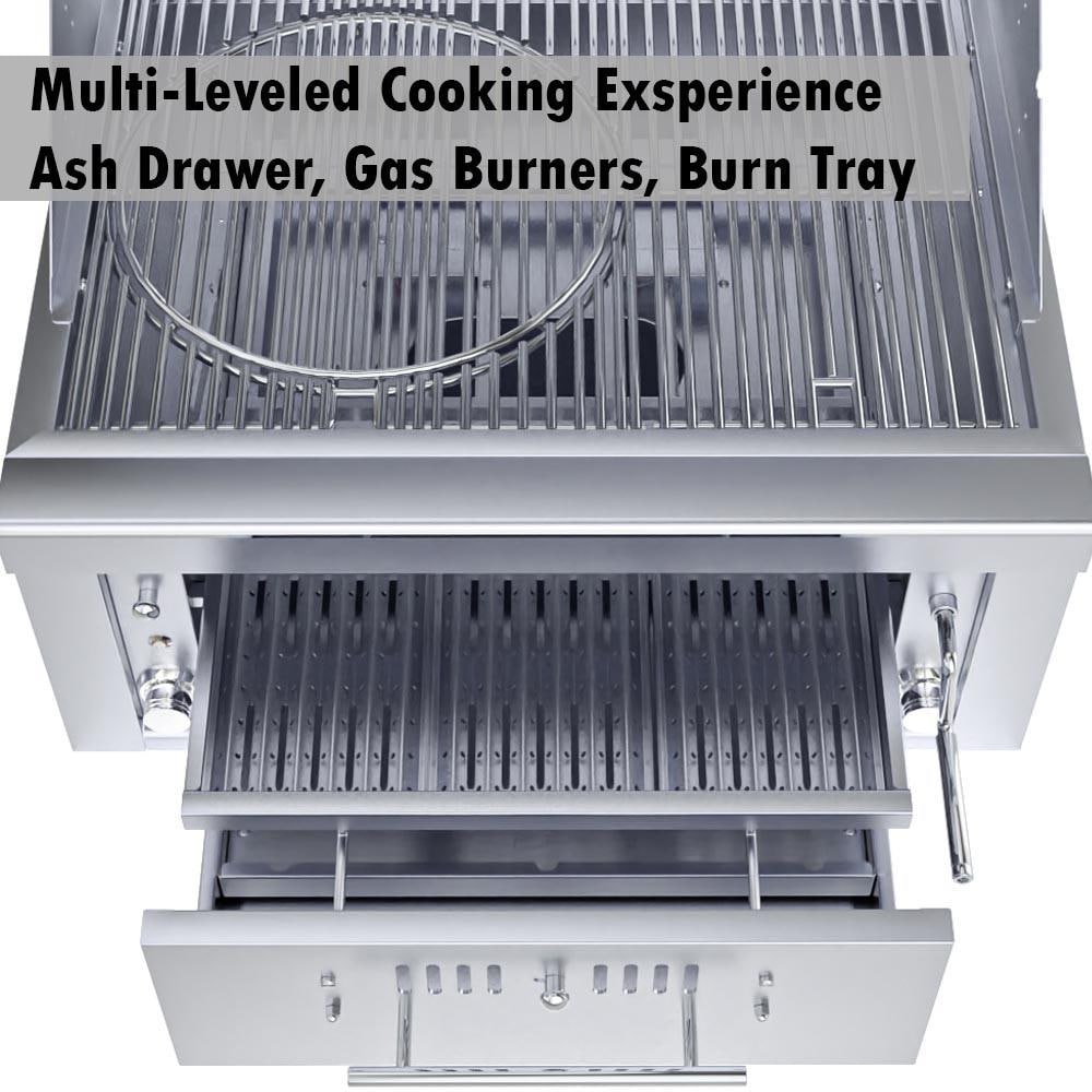 Sunstone Series 30 Inch Natural Gas Burners Hybrid Single Zone Charcoal/Wood Burning W/Infrared Burner Grill - SUNCHSZ30IR-NG - Image 2