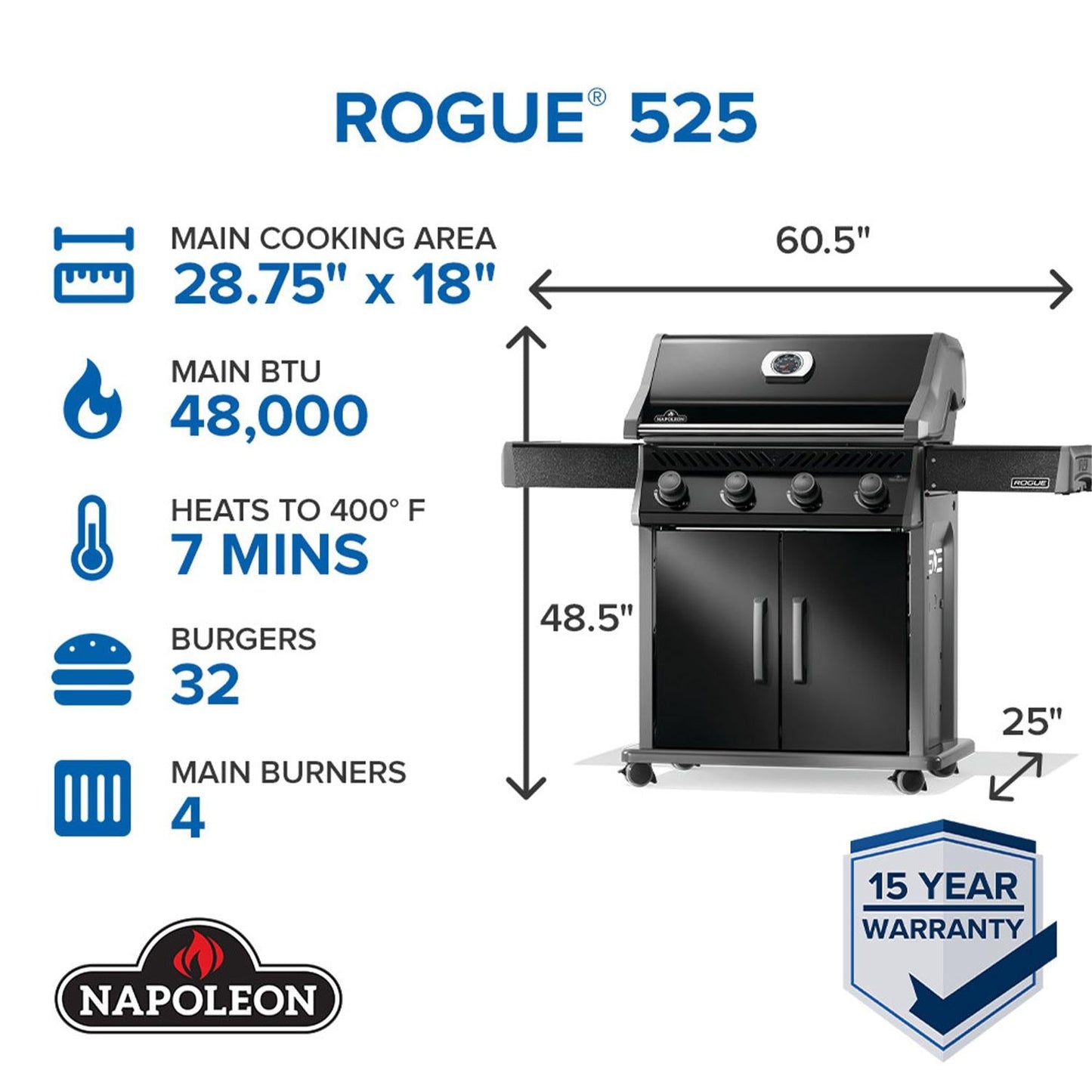 Napoleon Rogue 525 4-Burner Propane Grill - Black - R525PK-2-SS - Image 2