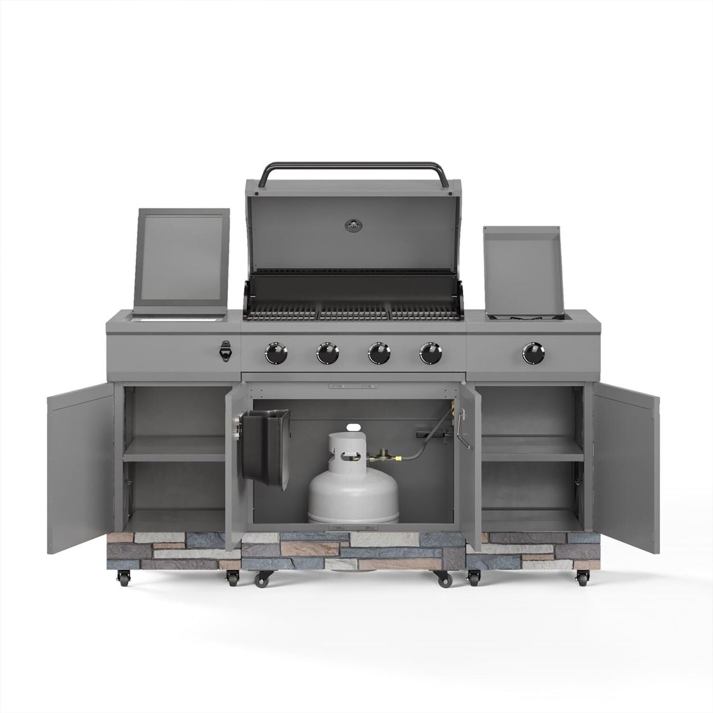 TYTUS Fresno Series 5-Burner Propane Island Grill in Gunmetal + Ash Stone w/ Cover & Griddle - Image 6