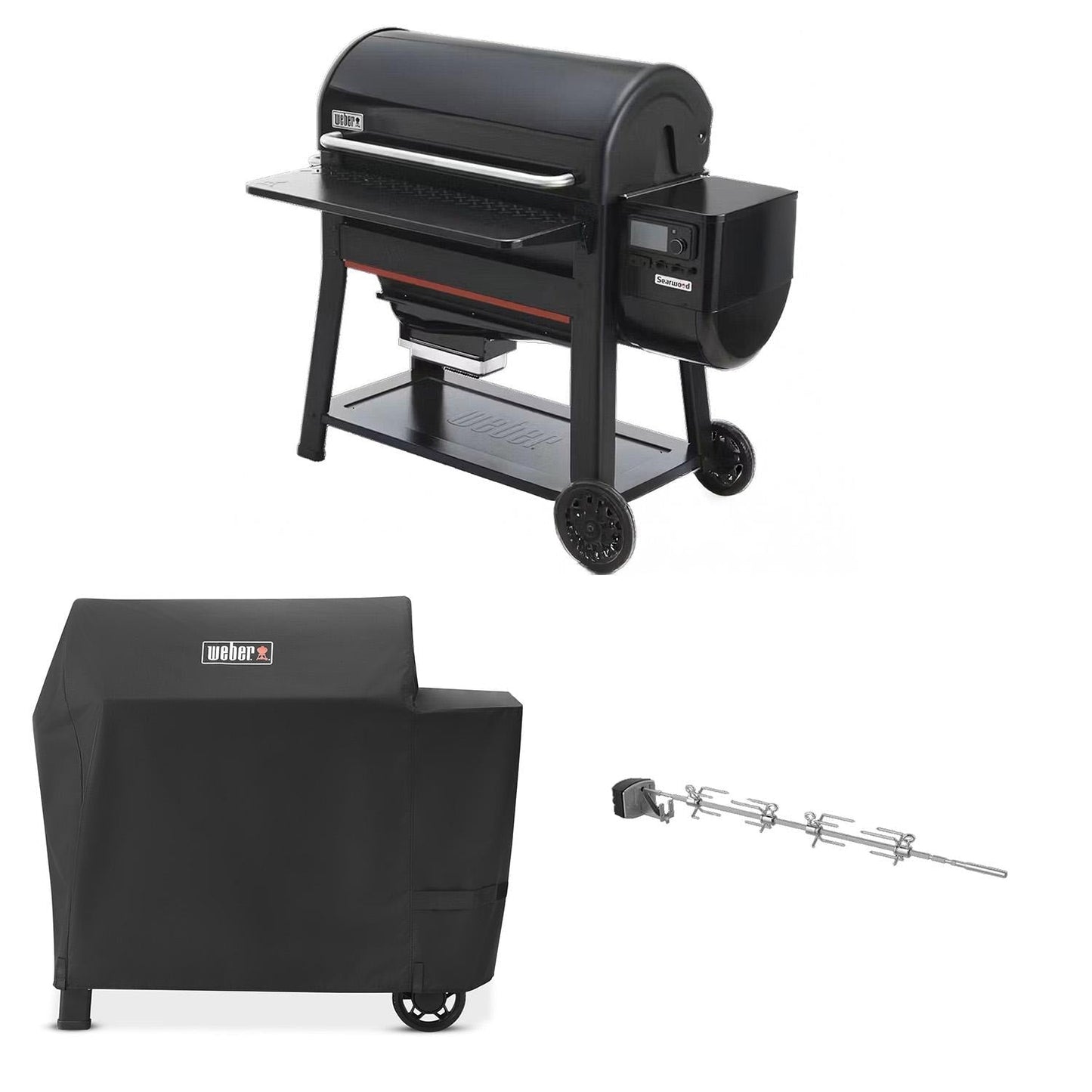 Weber Searwood XL 600 Pellet Grill w/ Cover, Front Table & Rotisserie - Image 1
