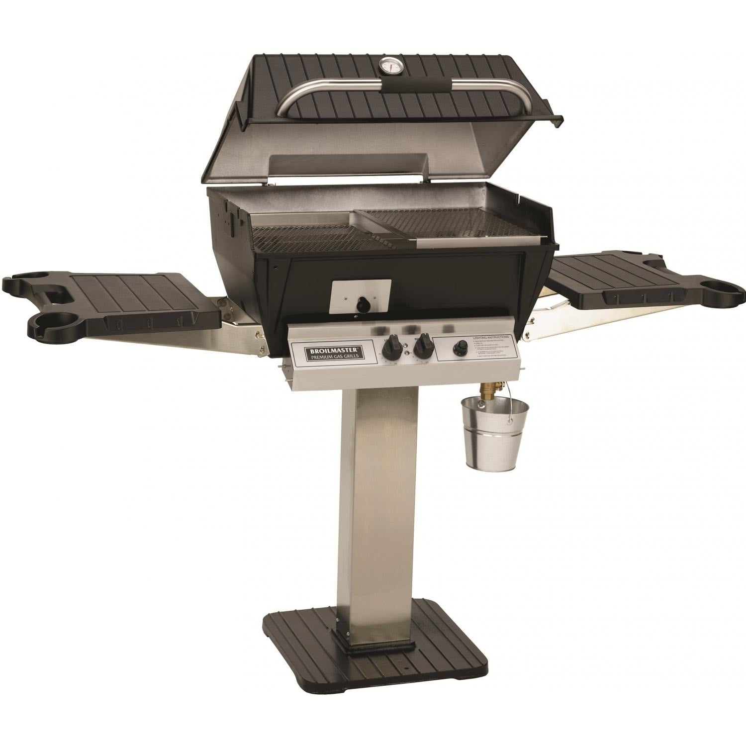 Broilmaster Q3X Qrave Natural Gas Grill On Stainless Steel Patio Post - Image 1