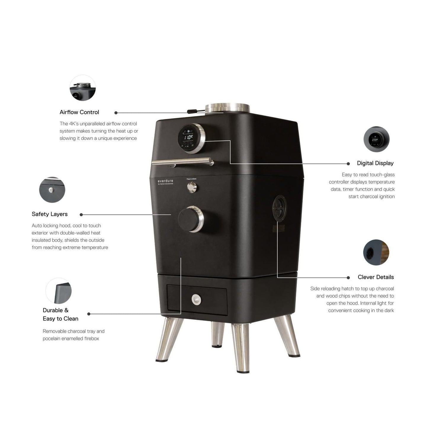 Everdure 4K 21-in Charcoal Grill & Smoker - Black - HBCE4KBUS - Image 5
