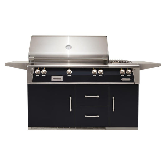 Alfresco ALXE 56-Inch Freestanding Natural Gas Deluxe Grill On Refrigerated Cart With Sear Zone, Rotisserie, And Side Burner in Jet Black Gloss - ALXE-56SZR-NG-S9005 - Image 1