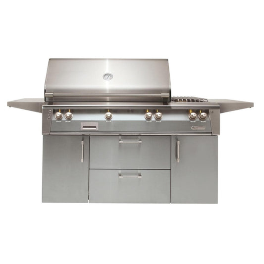 Alfresco ALXE 56-Inch Freestanding Natural Gas Deluxe Grill With Sear Zone, Rotisserie, And Side Burner in Signal Gray - ALXE-56SZC-NG-S7004 - Image 1