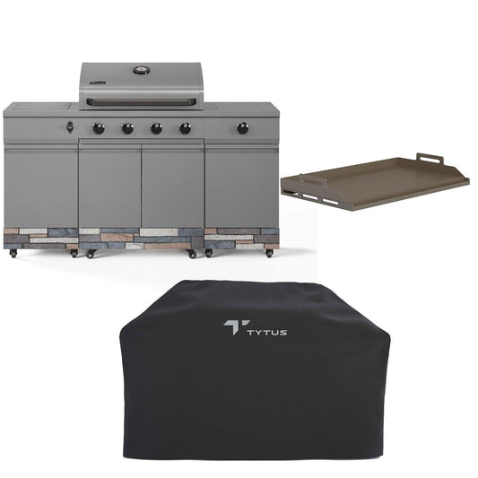 TYTUS Fresno Series 5-Burner Propane Island Grill in Gunmetal + Ash Stone w/ Cover & Griddle - Image 1