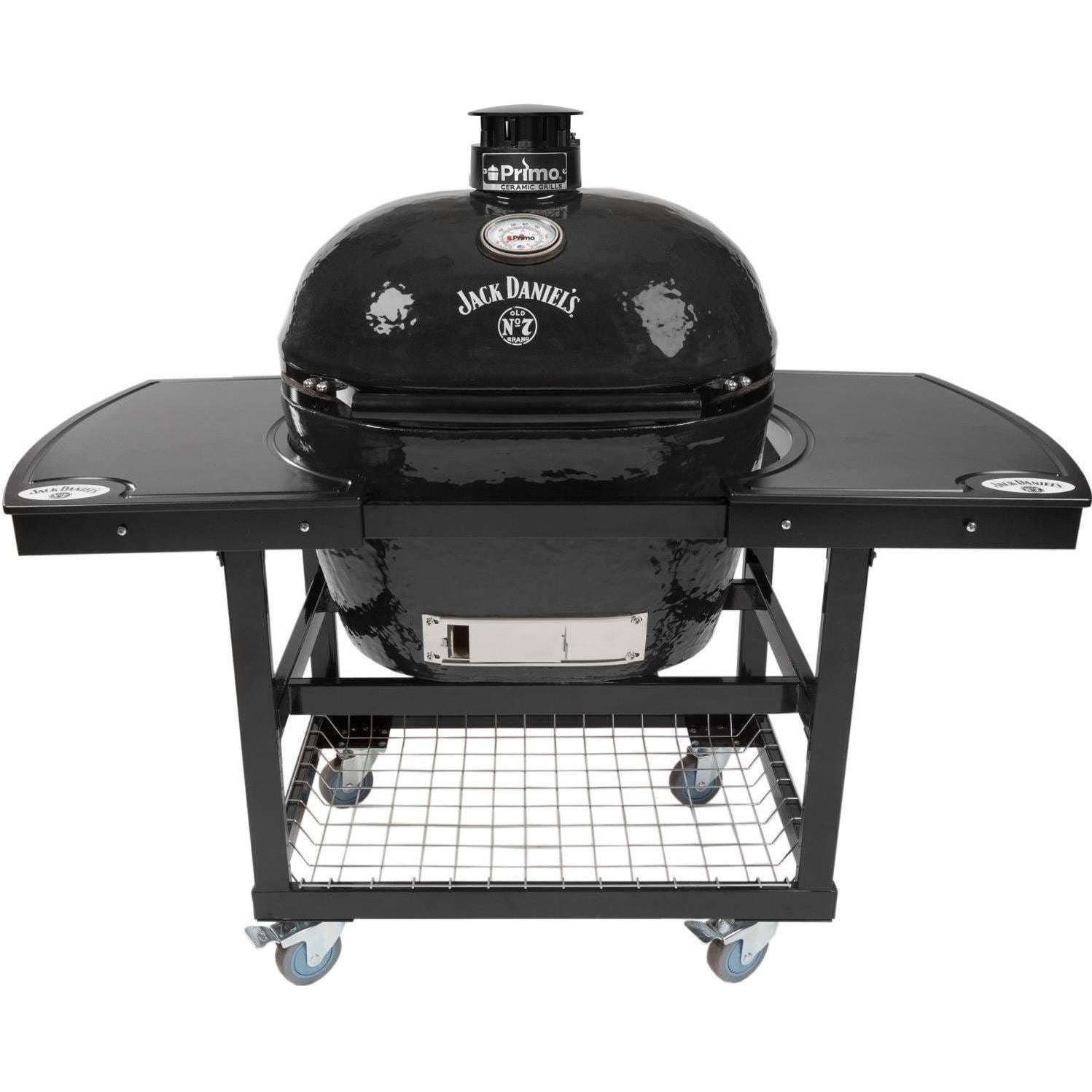 Primo Jack Daniels Edition Oval XL 400 Ceramic Kamado Grill On Steel Cart With 2-Piece Island Side Shelves And Stainless Steel Grates - PGCXLHJ (2021) - Image 1