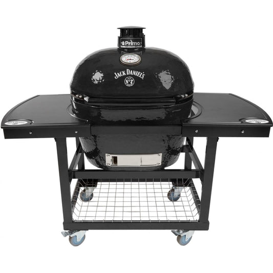 Primo Jack Daniels Edition Oval XL 400 Ceramic Kamado Grill On Steel Cart With 2-Piece Island Side Shelves And Stainless Steel Grates - PGCXLHJ (2021) - Image 1