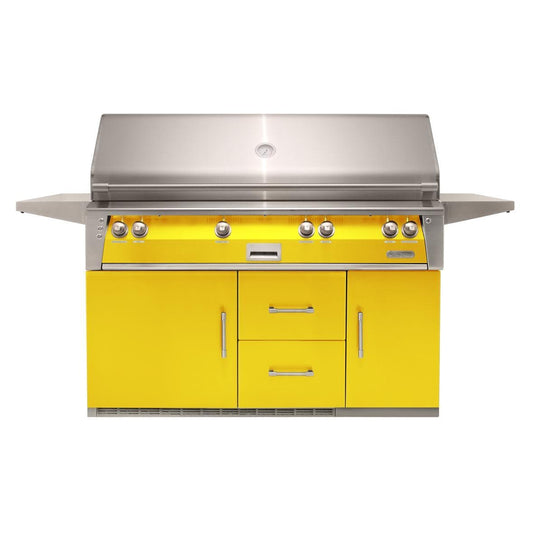 Alfresco ALXE 56-Inch Freestanding Propane All Grill On Refrigerated Cart With Sear Zone And Rotisserie in Traffic Yellow - ALXE-56BFGR-LP-S1023 - Image 1