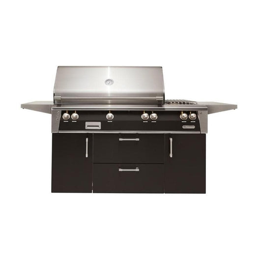 Alfresco ALXE 56-Inch Freestanding Natural Gas Deluxe Grill With Sear Zone, Rotisserie, And Side Burner in Jet Black Matte - ALXE-56SZC-NG-SM9005 - Image 1