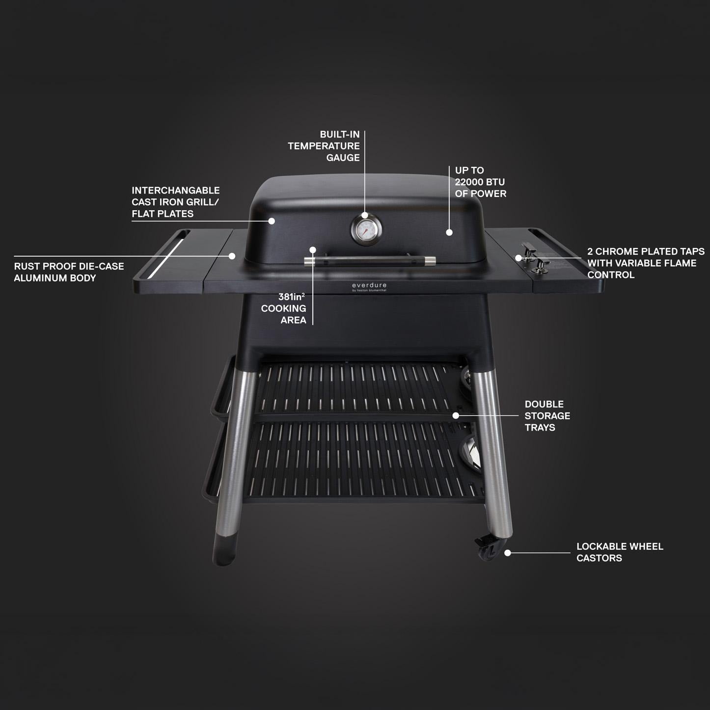 Everdure FORCE 48-in 2 Burner Propane Grill w/ Stand - Black - HBG2BUS - Image 5