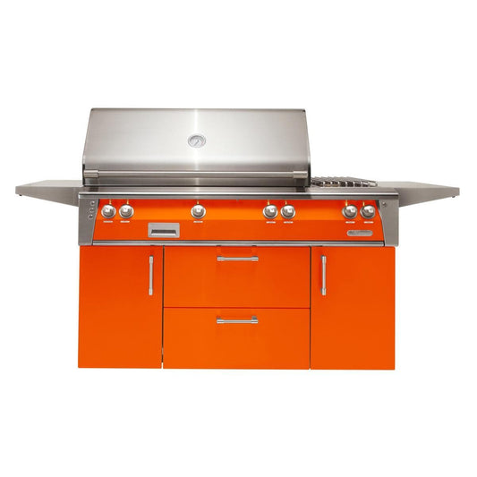 Alfresco ALXE 56-Inch Freestanding Natural Gas Deluxe Grill With Rotisserie And Side Burner in Luminous Orange - ALXE-56C-NG-S2005 - Image 1