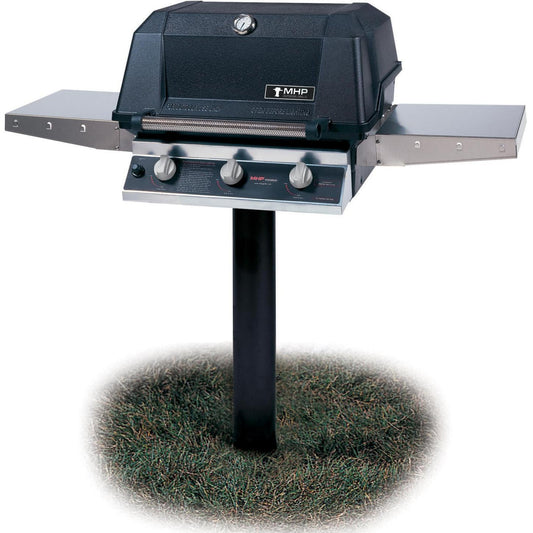 MHP Tri-Burn W3G4DD Propane Gas Grill With SearMagic Grids On In-Ground Post - Image 1
