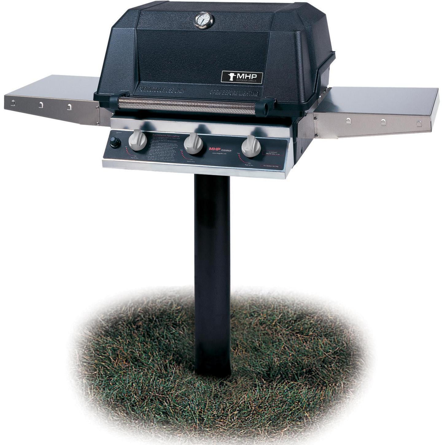 MHP Tri-Burn W3G4DD Natural Gas Grill With SearMagic Grids On In-Ground Post - Image 1