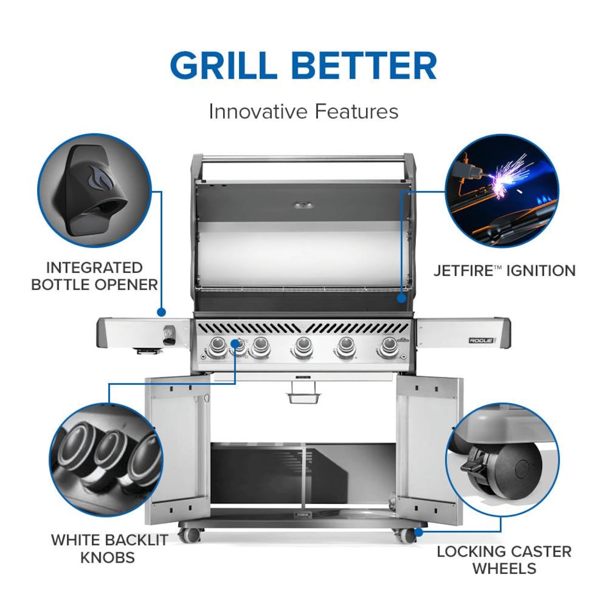Napoleon Rogue PRO 625 5-Burner Propane Grill w/ Side Burner - RP625SIBPSS-2