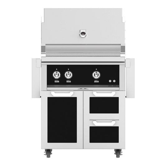 Hestan 30-Inch Propane Gas Grill W/ Sear Burner & Rotisserie On Double Drawer & Door Tower Cart - Stealth - GMBR30-LP-BK - Image 1