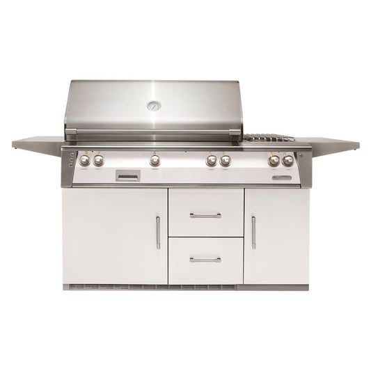 Alfresco ALXE 56-Inch Freestanding Propane Deluxe Grill On Refrigerated Cart With Rotisserie And Side Burner in Signal White Gloss - ALXE-56R-LP-S9003 - Image 1