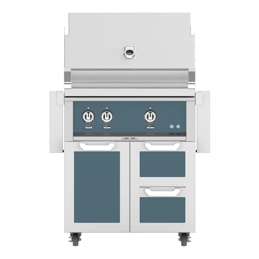Hestan 30-Inch Natural Gas Grill W/ Sear Burner & Rotisserie On Double Drawer & Door Tower Cart - Pacific Fog - GMBR30-NG-GG - Image 1