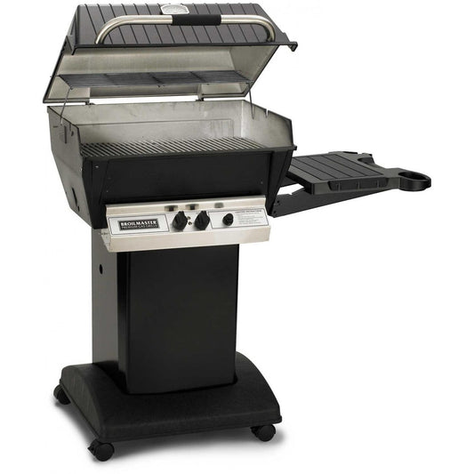 Broilmaster H3 Deluxe Natural Gas Grill On Black Cart With Black Drop Down Side Shelf - Image 1