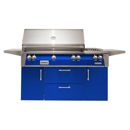 Alfresco ALXE 56-Inch Freestanding Natural Gas Deluxe Grill With Rotisserie And Side Burner in Ultramarine Blue - ALXE-56C-NG-S5002 - Image 1