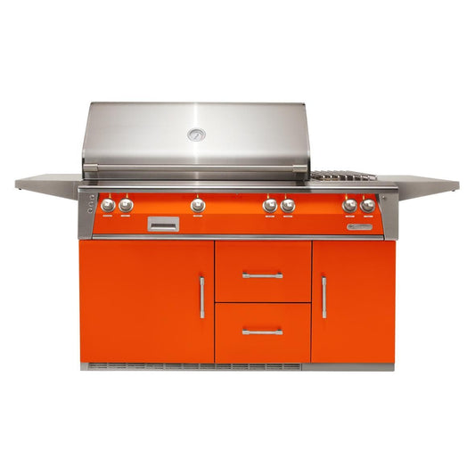 Alfresco ALXE 56-Inch Freestanding Natural Gas Deluxe Grill On Refrigerated Cart With Rotisserie And Side Burner in Luminous Orange - ALXE-56R-NG-S2005 - Image 1