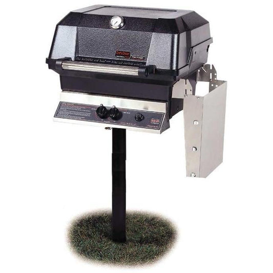 MHP JNR4DD Natural Gas Grill With Stainless Steel Shelves And SearMagic Grids On In-Ground Post - Image 1