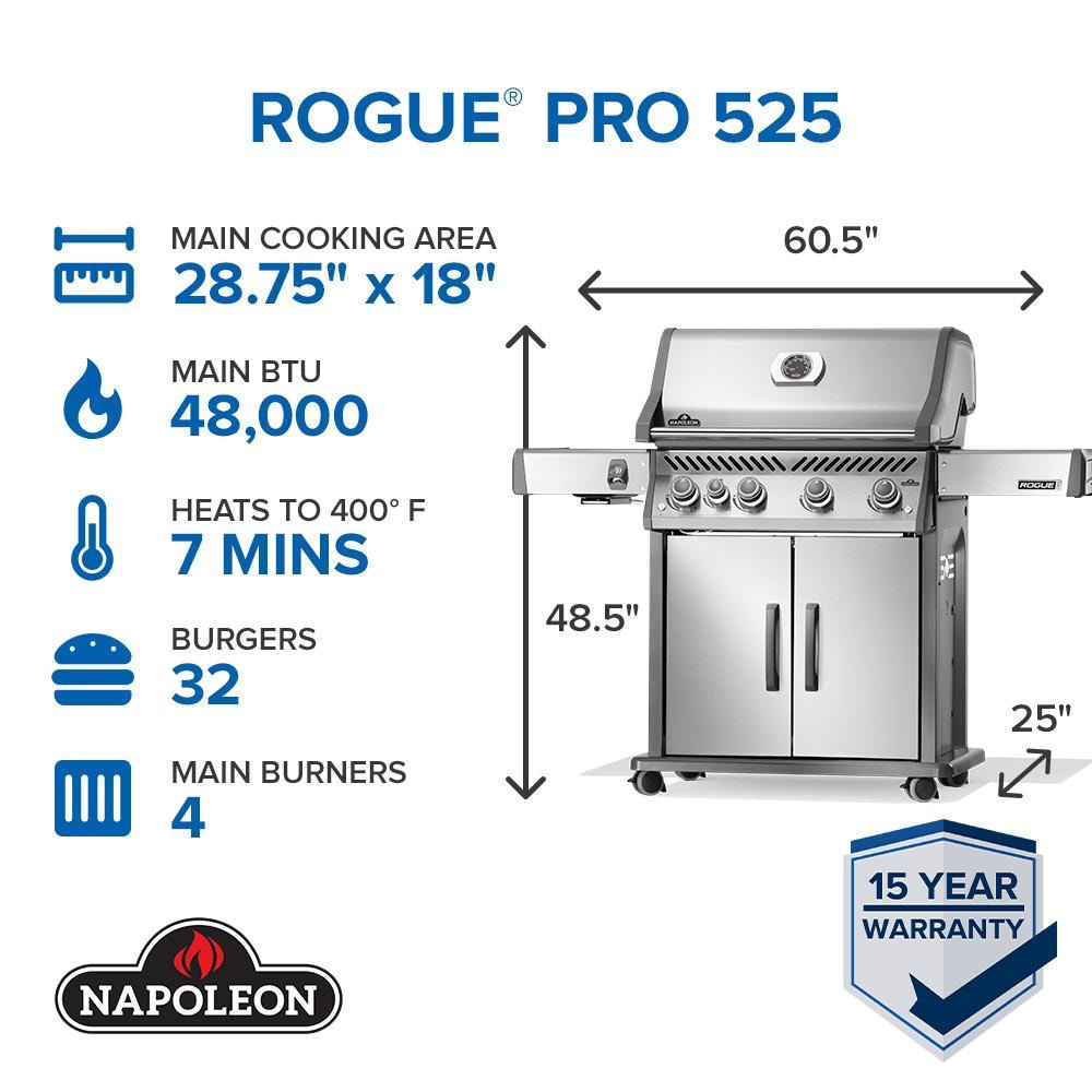 Napoleon Rogue PRO 525 4-Burner Propane Grill w/ Side Burner - RP525SIBPSS-2 - Image 2