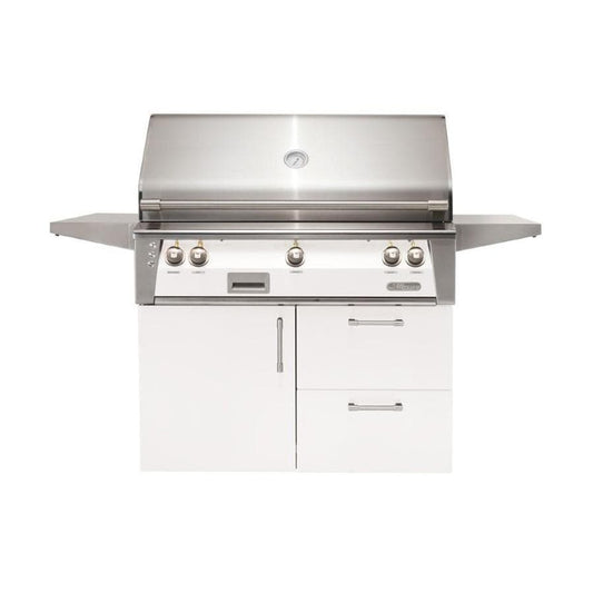 Alfresco ALXE 42-Inch Freestanding Propane Grill On Deluxe Cart With Sear Zone And Rotisserie in Signal White Matte - ALXE-42SZCD-LP-SM9003 - Image 1