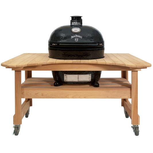 Primo Jack Daniels Edition Oval XL 400 Ceramic Kamado Grill On Curved Cypress Table With Stainless Steel Grates - PGCXLHJ (2021) - Image 1
